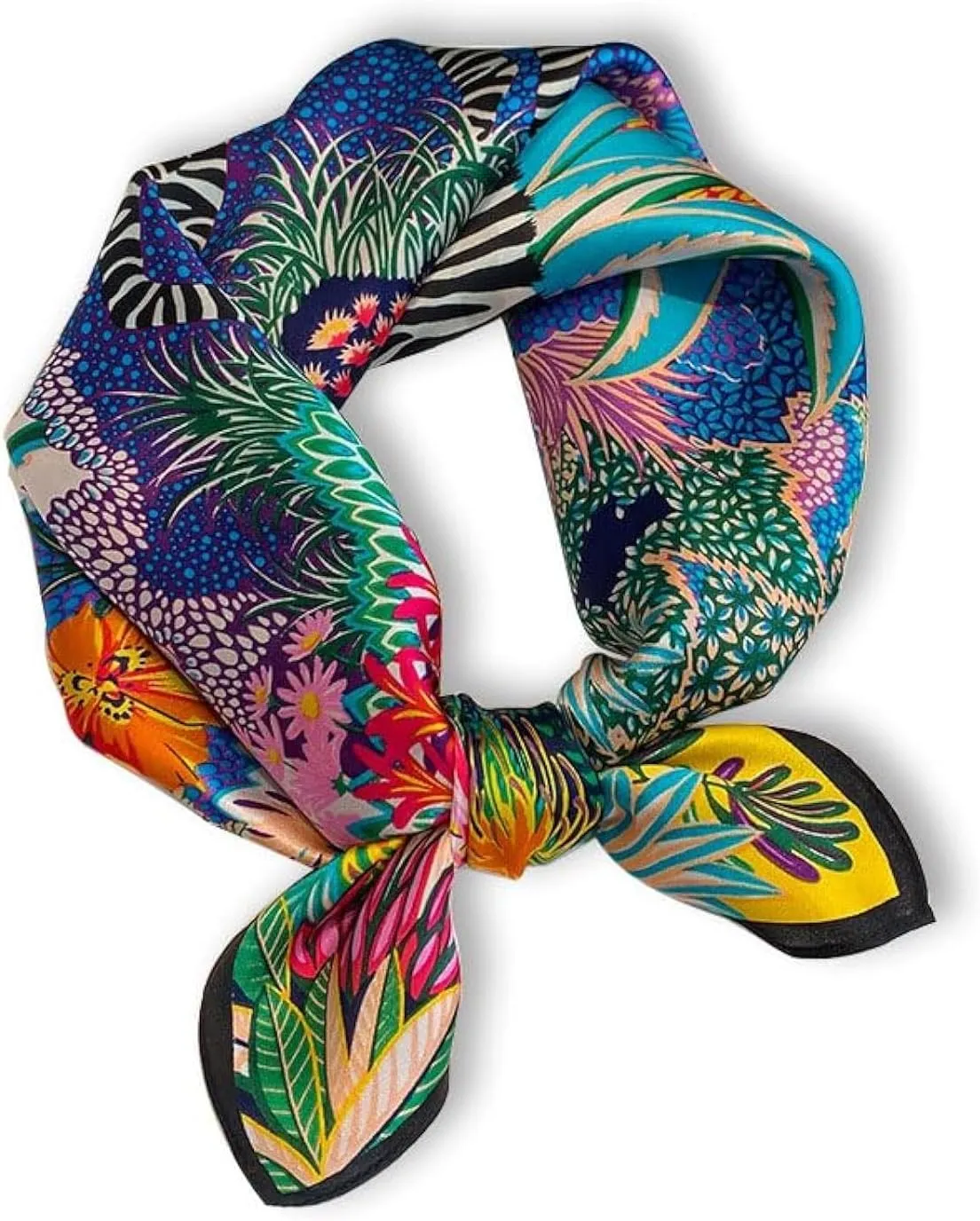 100% Mulberry Silk Neck Scarf - 21'' x 21'' Lightweight Neckerchief - Women Men Small Square Digital Printed Scarves