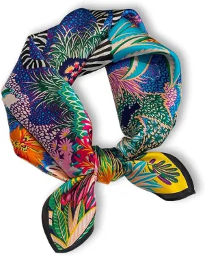 100% Mulberry Silk Neck Scarf - 21'' x 21'' Lightweight Neckerchief - Women Men Small Square Digital Printed Scarves