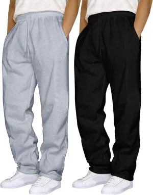 2 Pack Mens Casual Pants Elastic Waist Stretch Drawstring Relaxed Fit Cargo Sweatpants Casual Joggers Hiking Pants