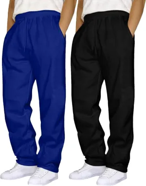 2 Pack Mens Casual Pants Elastic Waist Stretch Drawstring Relaxed Fit Cargo Sweatpants Casual Joggers Hiking Pants