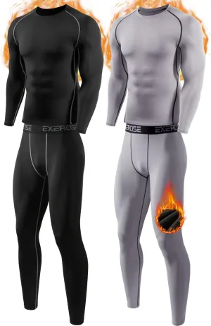 2 Pack Thermal Underwear for Men Long Johns Fleece Lined Compression Pants Base Layer Cold Weather Top Bottom