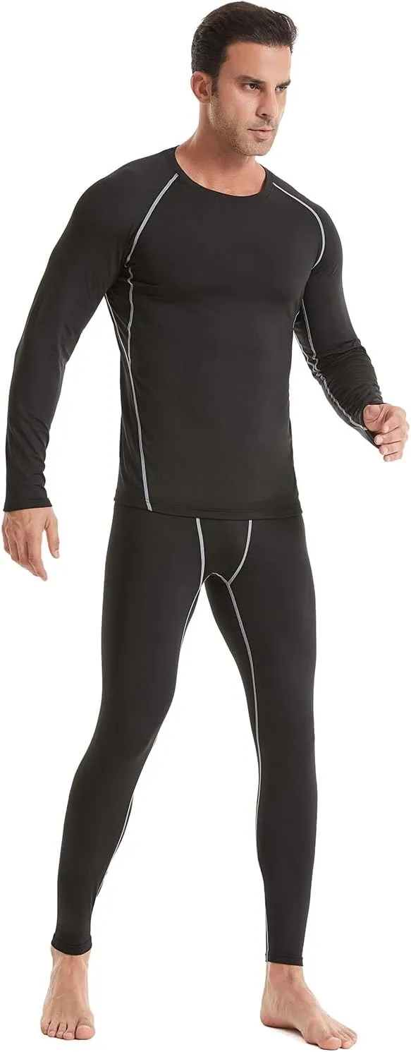 2 Pack Thermal Underwear for Men Long Johns Fleece Lined Compression Pants Base Layer Cold Weather Top Bottom