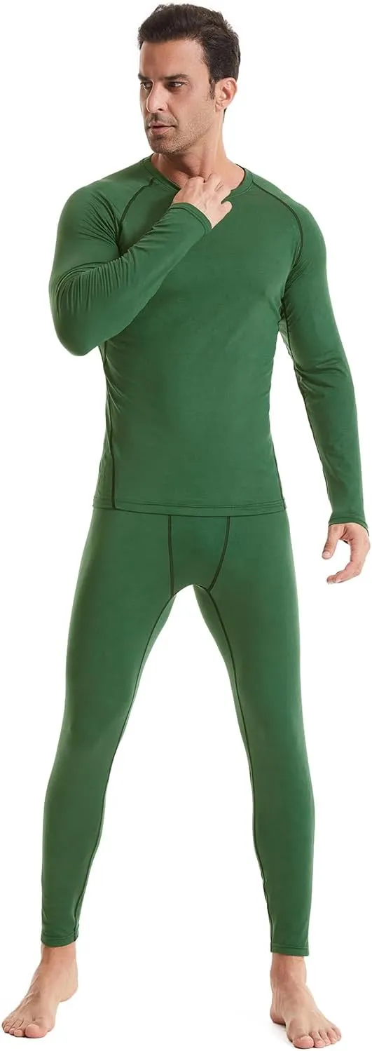 2 Pack Thermal Underwear for Men Long Johns Fleece Lined Compression Pants Base Layer Cold Weather Top Bottom