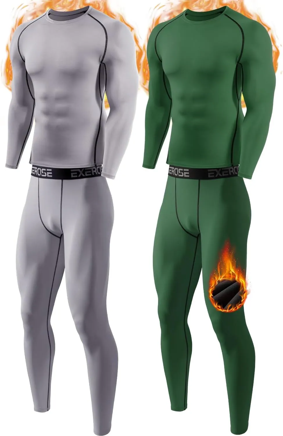 2 Pack Thermal Underwear for Men Long Johns Fleece Lined Compression Pants Base Layer Cold Weather Top Bottom