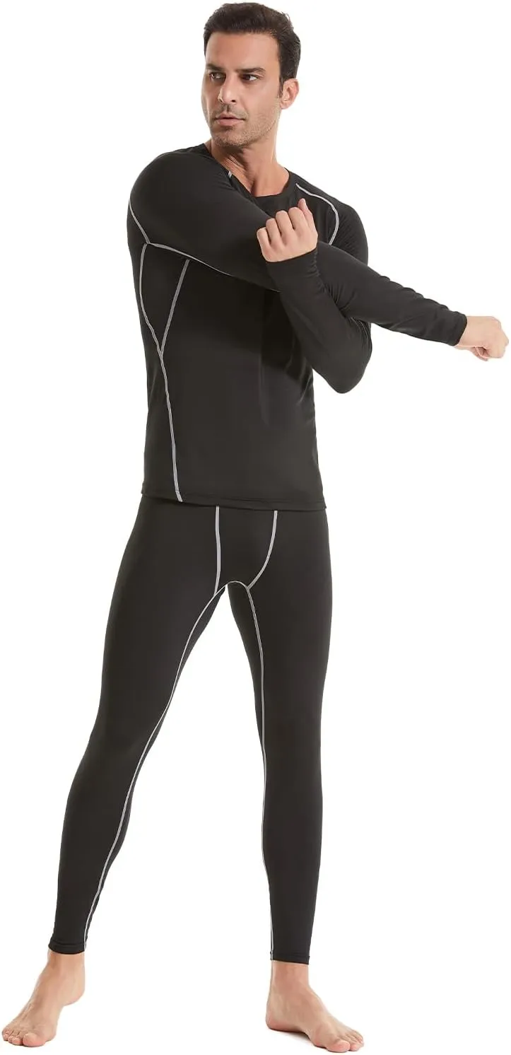 2 Pack Thermal Underwear for Men Long Johns Fleece Lined Compression Pants Base Layer Cold Weather Top Bottom