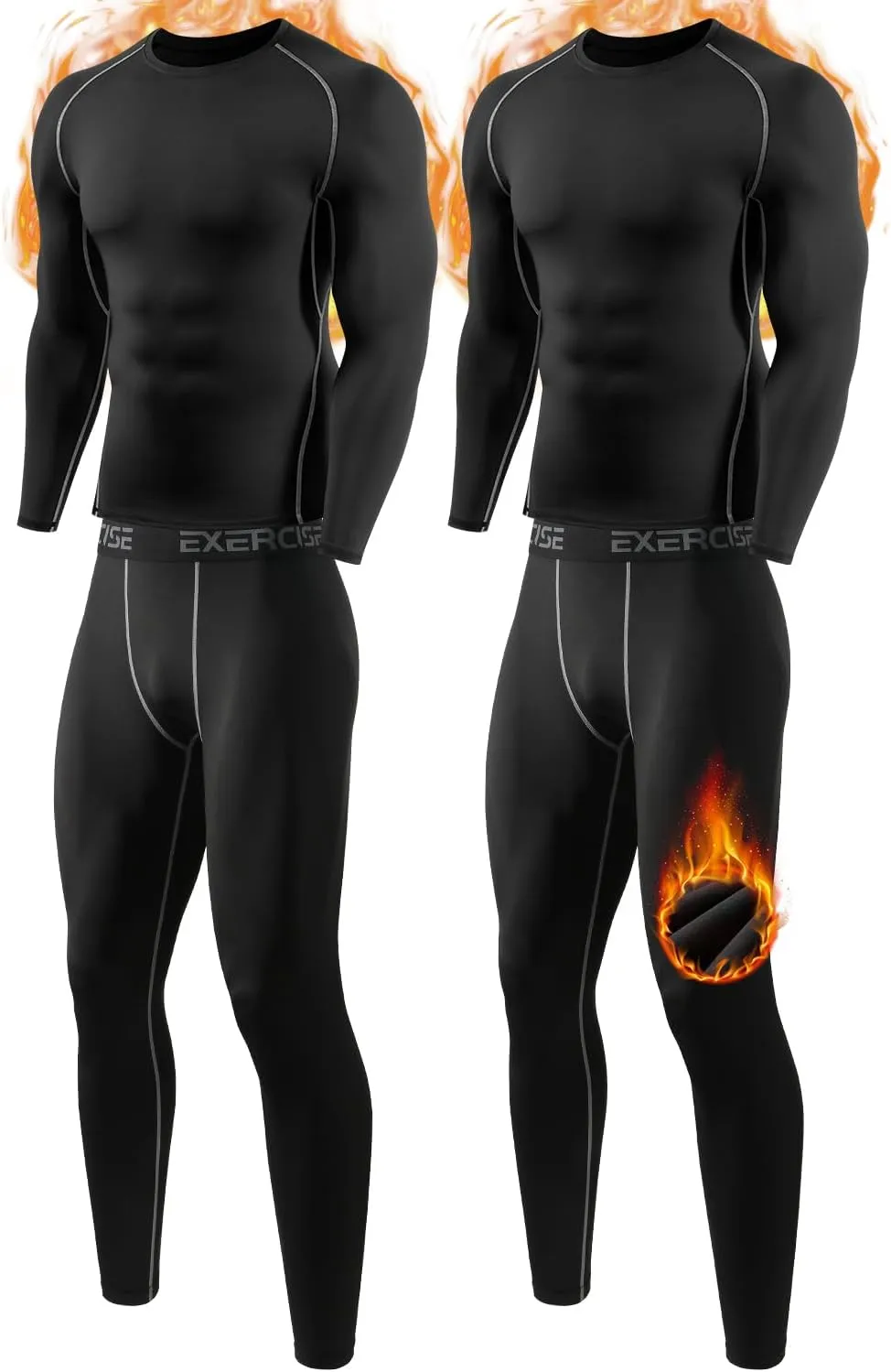 2 Pack Thermal Underwear for Men Long Johns Fleece Lined Compression Pants Base Layer Cold Weather Top Bottom