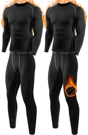 2 Pack Thermal Underwear for Men Long Johns Fleece Lined Compression Pants Base Layer Cold Weather Top Bottom