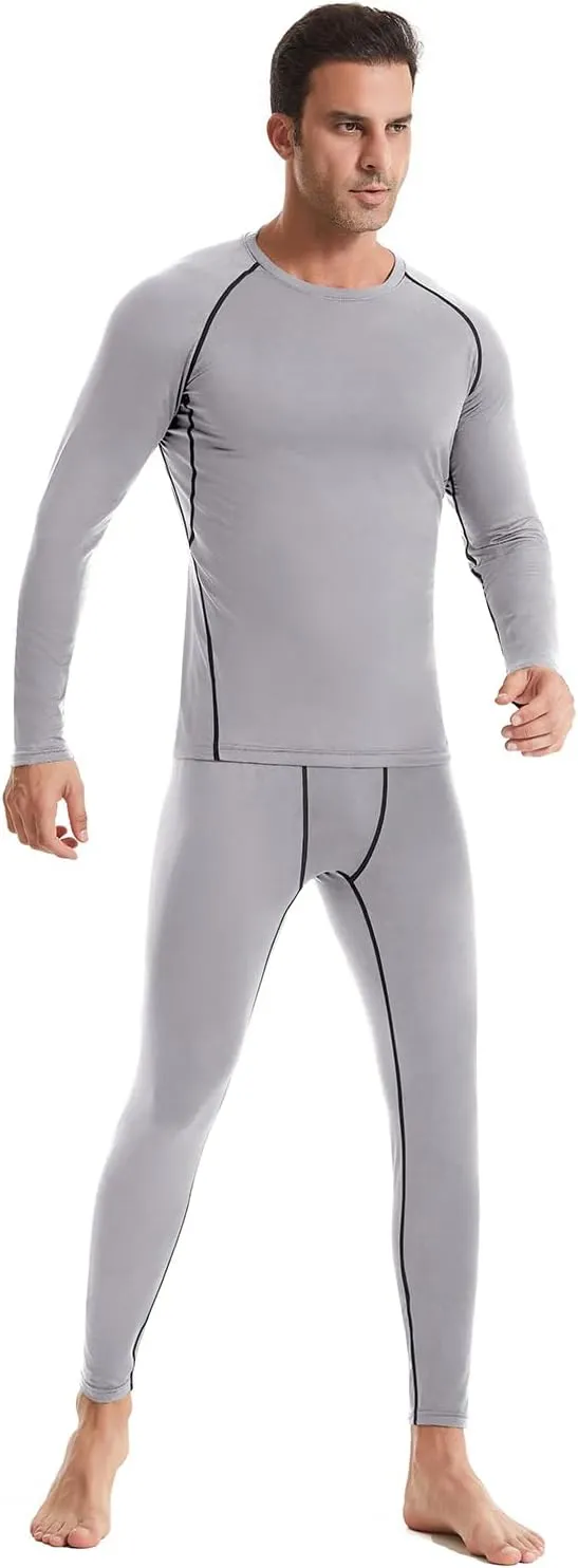 2 Pack Thermal Underwear for Men Long Johns Fleece Lined Compression Pants Base Layer Cold Weather Top Bottom