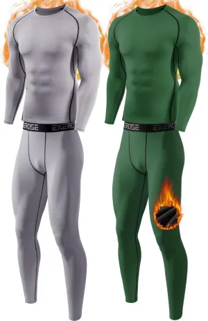 2 Pack Thermal Underwear for Men Long Johns Fleece Lined Compression Pants Base Layer Cold Weather Top Bottom