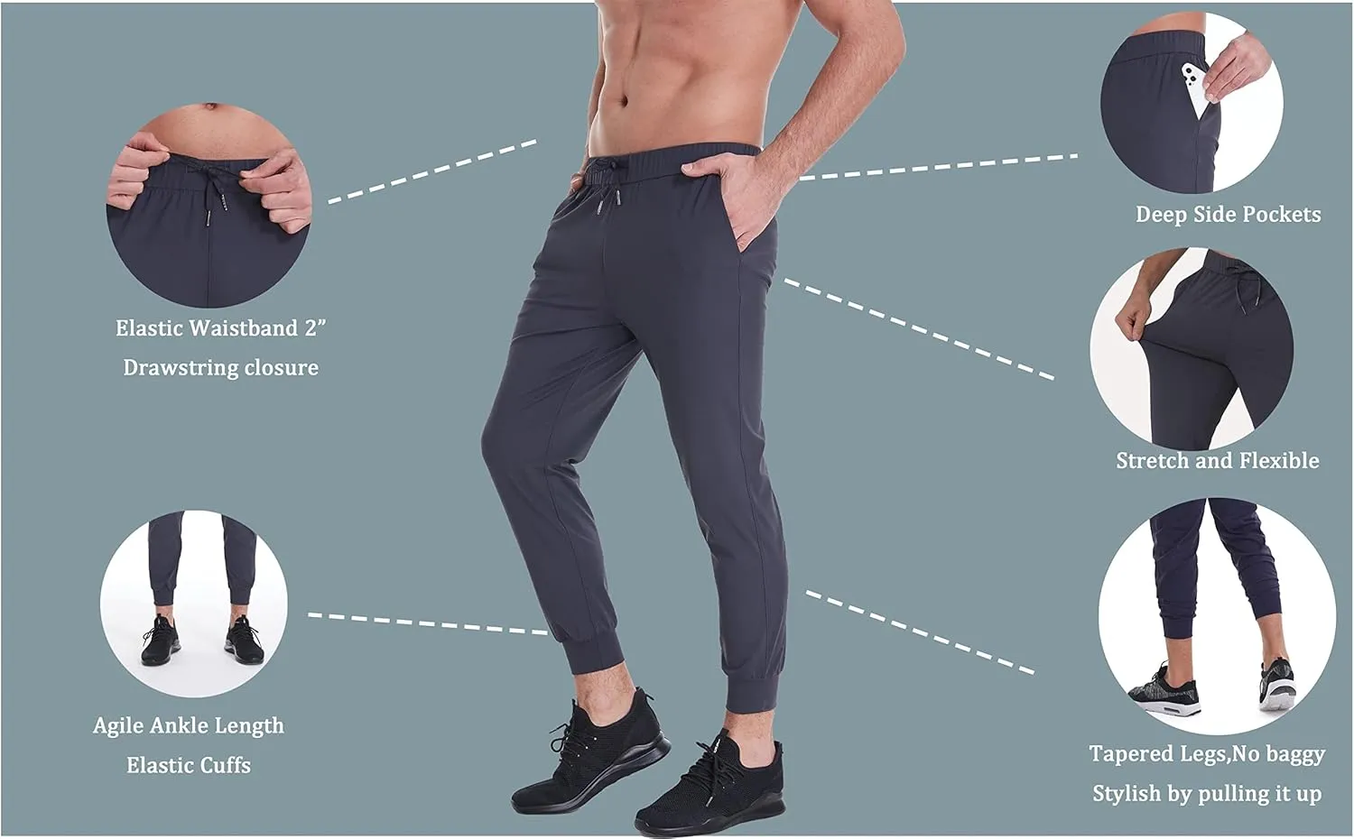 27" Inseam Athletic Jogger Pants for Short Men 7/8 Quick Dry Workout Tapered Stretch Sweatpants Casual