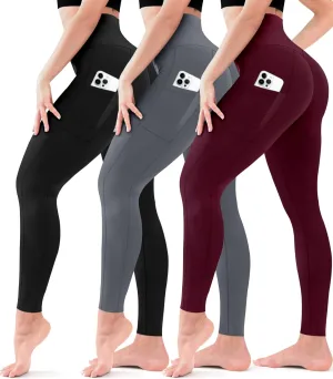 3 Pack Leggings for Women High Waisted - No See Through Tummy Control Cycling Workout Yoga Pants with Pockets Reg & Plus