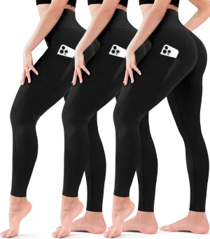 3 Pack Leggings for Women High Waisted - No See Through Tummy Control Cycling Workout Yoga Pants with Pockets Reg & Plus