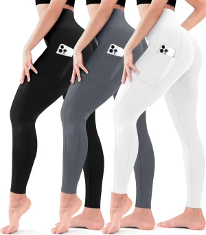 3 Pack Leggings for Women High Waisted - No See Through Tummy Control Cycling Workout Yoga Pants with Pockets Reg & Plus