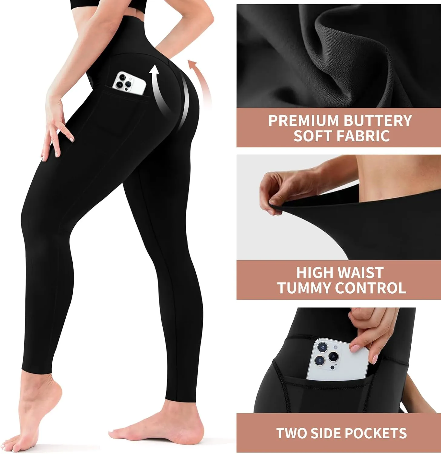 3 Pack Leggings for Women High Waisted - No See Through Tummy Control Cycling Workout Yoga Pants with Pockets Reg & Plus