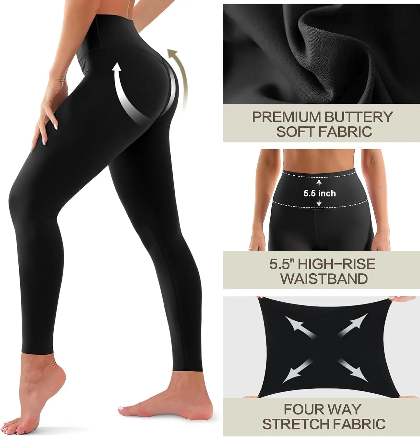 3 Pack Leggings for Women-No See-Through High Waisted Tummy Control Yoga Pants Workout Running Legging