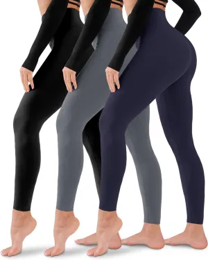 3 Pack Leggings for Women-No See-Through High Waisted Tummy Control Yoga Pants Workout Running Legging