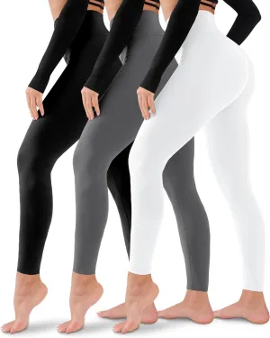 3 Pack Leggings for Women-No See-Through High Waisted Tummy Control Yoga Pants Workout Running Legging