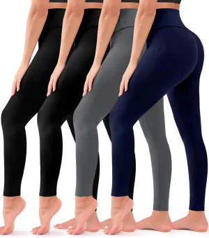 4 Pack Leggings for Women - High Waisted Full Length Buttery Soft Yoga Pants for Workout Athletic Daily