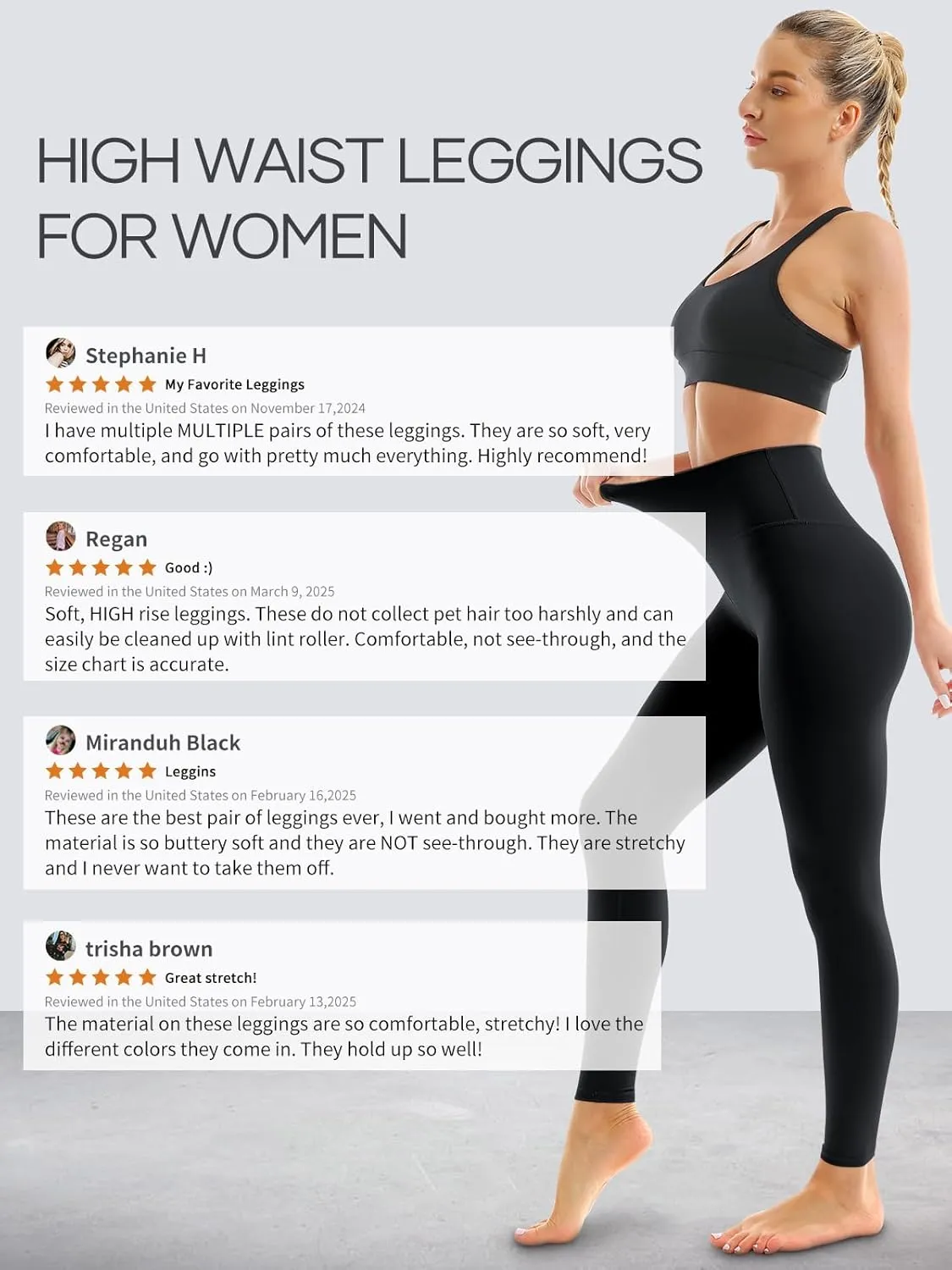 4 Pack Leggings for Women - High Waisted Full Length Buttery Soft Yoga Pants for Workout Athletic Daily
