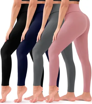 4 Pack Leggings for Women - High Waisted Full Length Buttery Soft Yoga Pants for Workout Athletic Daily