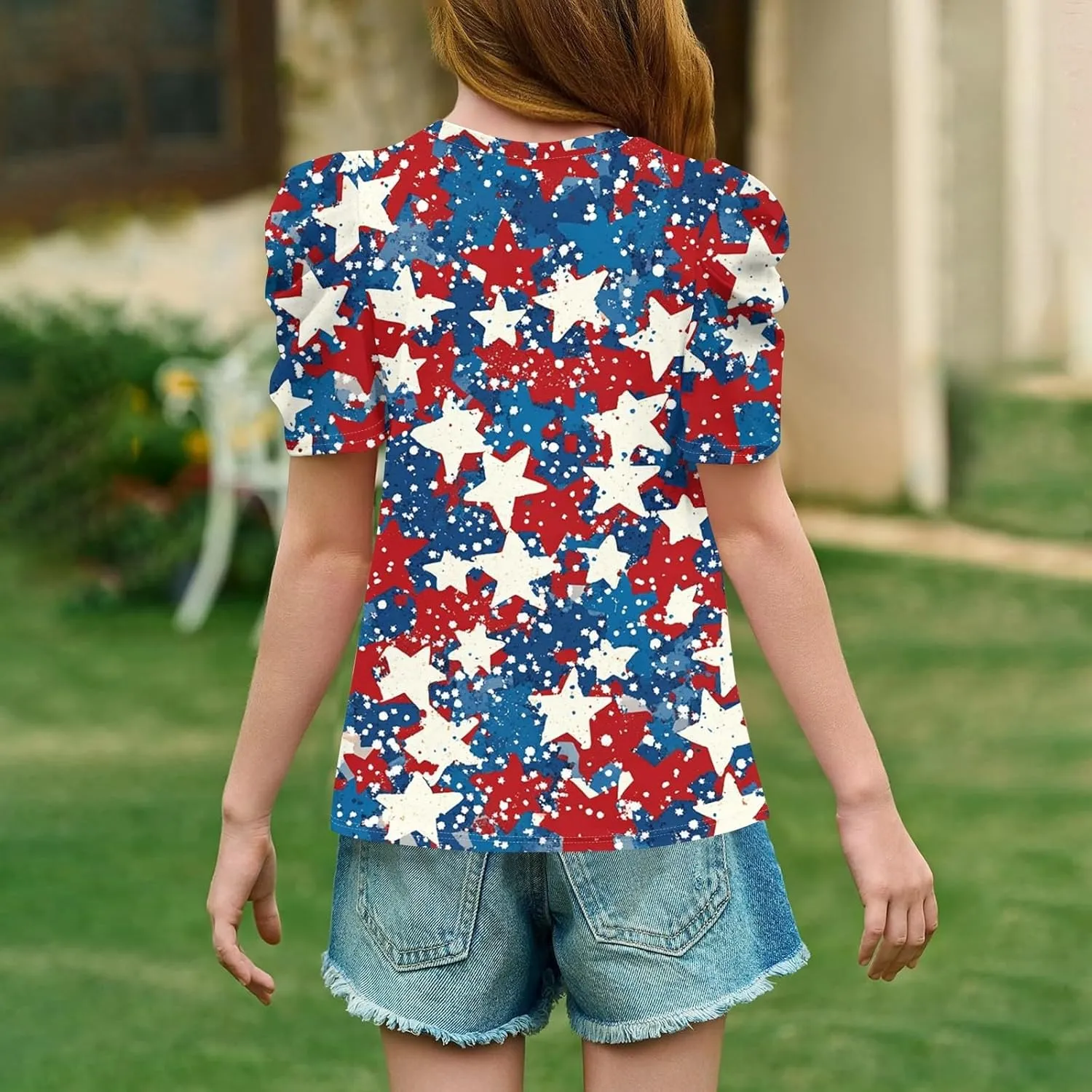 4Th of July Shirt Girls Tops Summer Short Sleeve Tshirts USA Star Stripes Funny Blouse Trendy Tees 2-12 Years