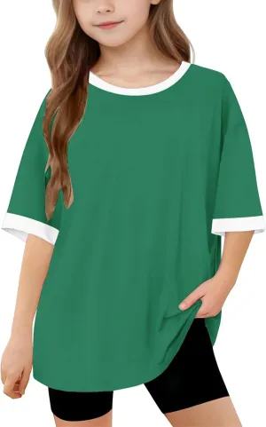 5-15T Boys and Girls Cute Tops Fashion Contrast Short Sleeves O-Neck Oversized Shirts Soft Comfy Tees Pullover