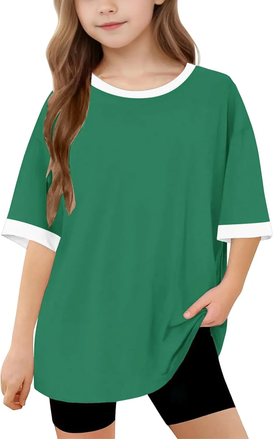 5-15T Boys and Girls Cute Tops Fashion Contrast Short Sleeves O-Neck Oversized Shirts Soft Comfy Tees Pullover