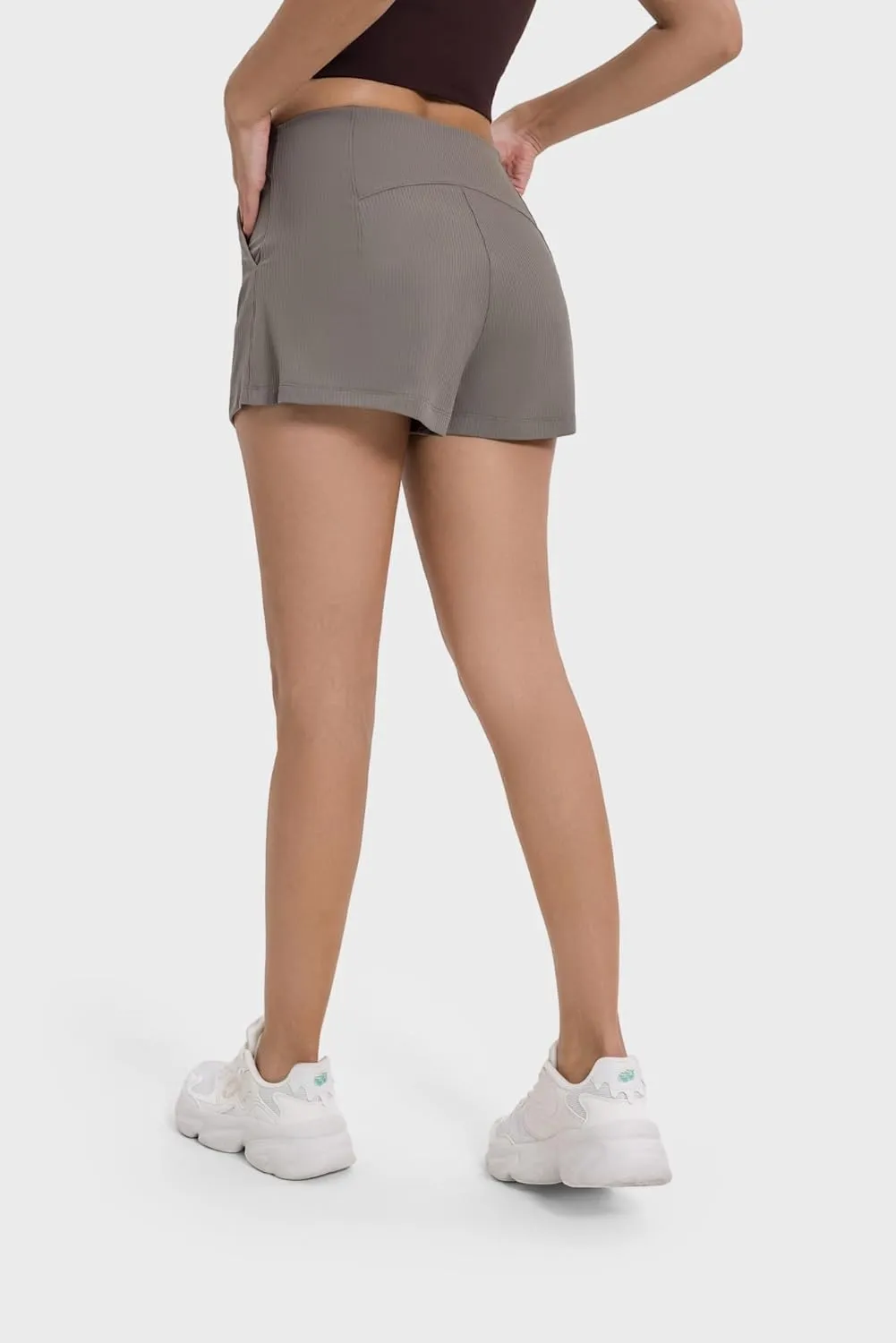 altiland Women's Ribbed High Waisted Workout Shorts, Smooth Fit Athletic Yoga Gym Running Shorts 2"