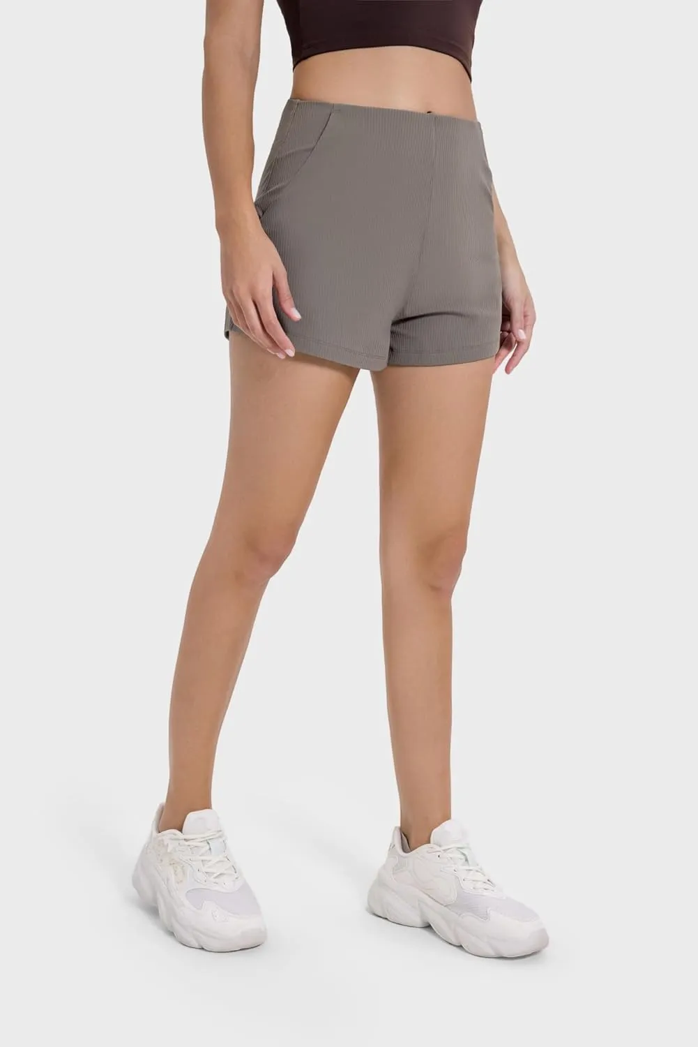 altiland Women's Ribbed High Waisted Workout Shorts, Smooth Fit Athletic Yoga Gym Running Shorts 2"