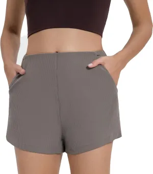 altiland Women's Ribbed High Waisted Workout Shorts, Smooth Fit Athletic Yoga Gym Running Shorts 2"