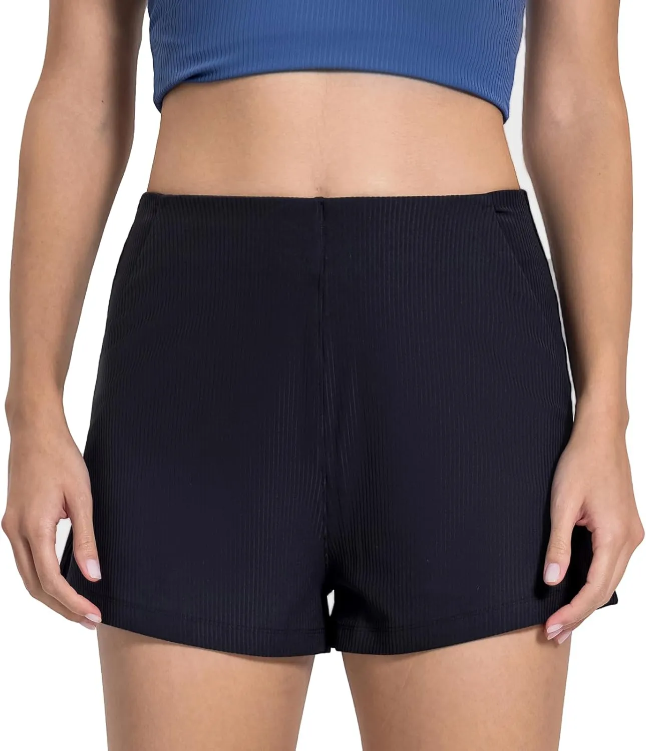 altiland Women's Ribbed High Waisted Workout Shorts, Smooth Fit Athletic Yoga Gym Running Shorts 2"