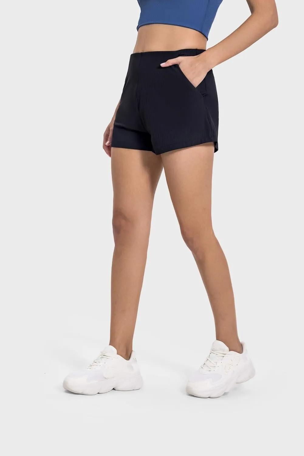 altiland Women's Ribbed High Waisted Workout Shorts, Smooth Fit Athletic Yoga Gym Running Shorts 2"