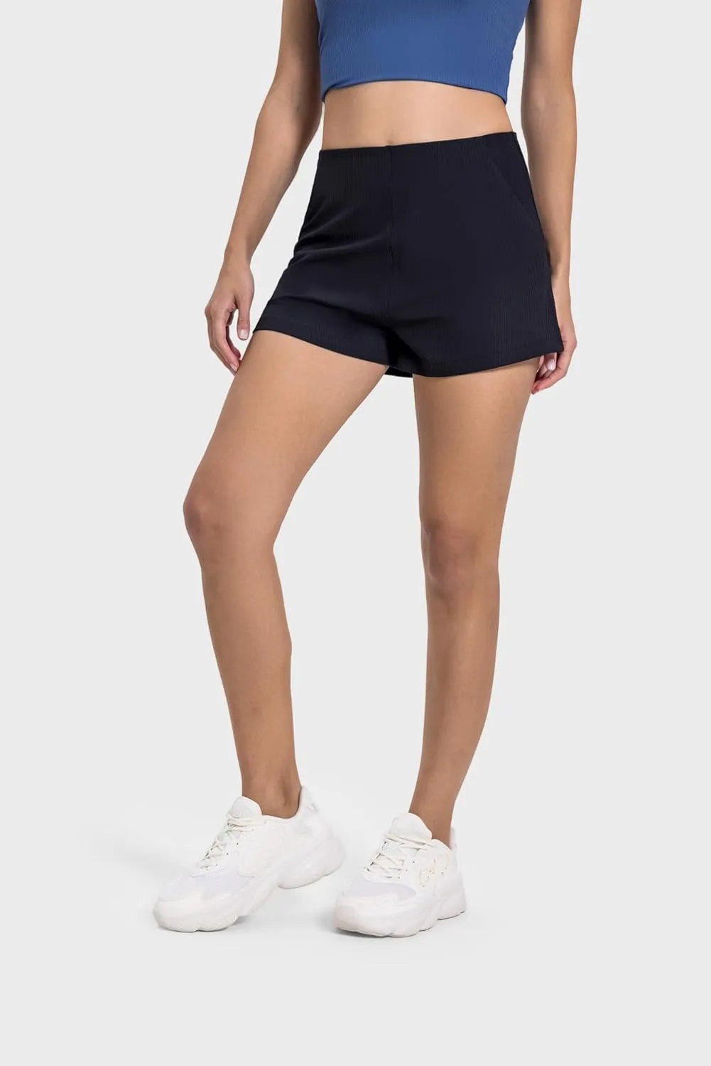 altiland Women's Ribbed High Waisted Workout Shorts, Smooth Fit Athletic Yoga Gym Running Shorts 2"