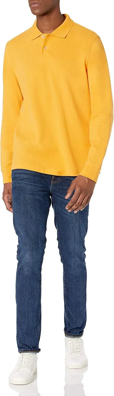 Amazon Essentials Mens Long Sleeve Polo Shirt with Collar, Regular-Fit Pique