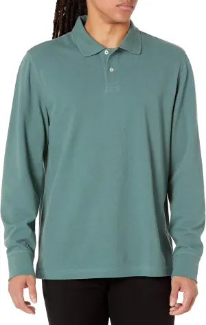 Amazon Essentials Mens Long Sleeve Polo Shirt with Collar, Regular-Fit Pique