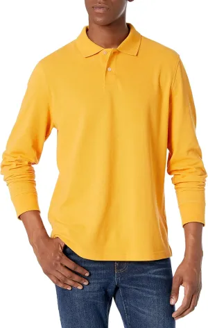 Amazon Essentials Mens Long Sleeve Polo Shirt with Collar, Regular-Fit Pique