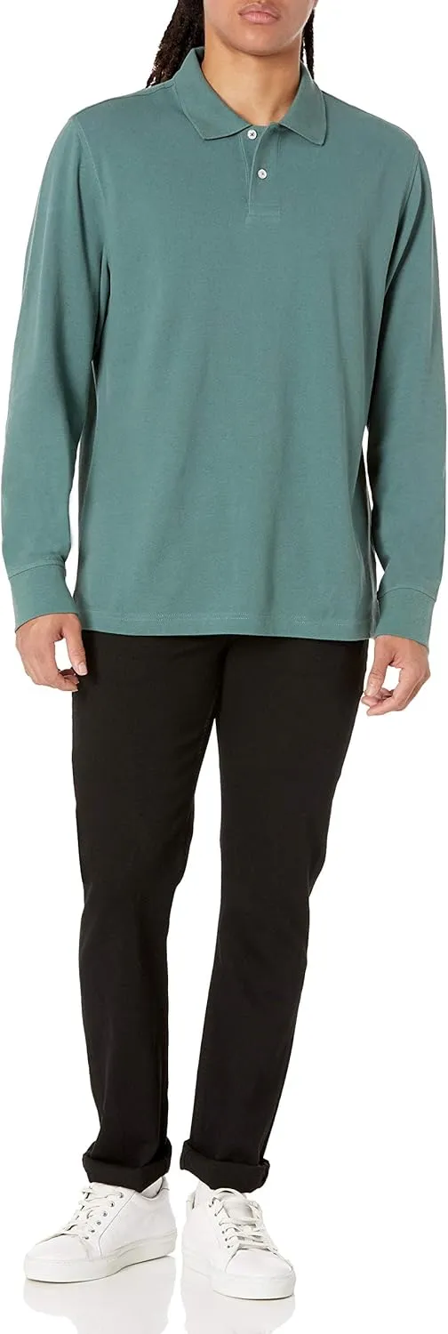 Amazon Essentials Mens Long Sleeve Polo Shirt with Collar, Regular-Fit Pique