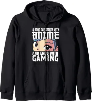 Anime Graphic tees for teen boys Funny gamer Gifts Gaming Zip Hoodie