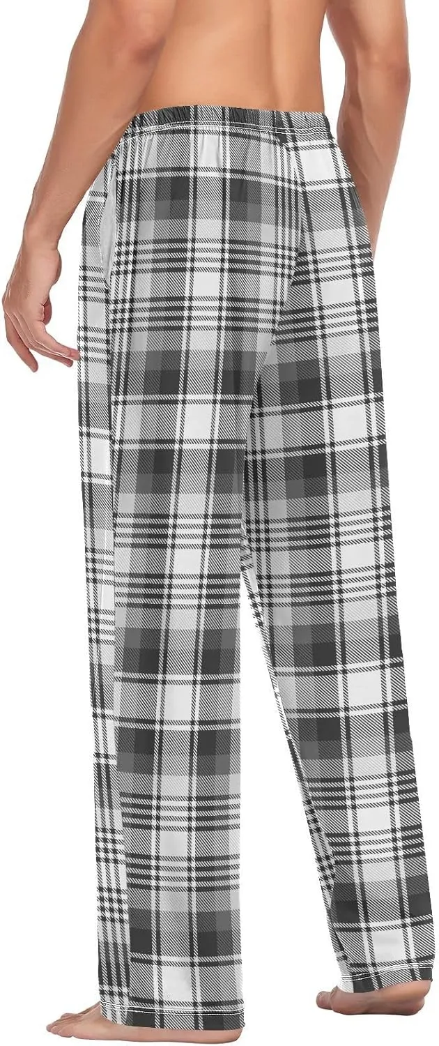 Aslsiy Mens Pajama Pants Black White Ombre Plaid Pajama Bottoms Sleep PJ Pants
