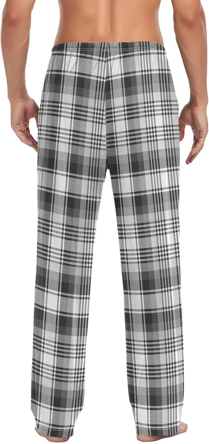 Aslsiy Mens Pajama Pants Black White Ombre Plaid Pajama Bottoms Sleep PJ Pants