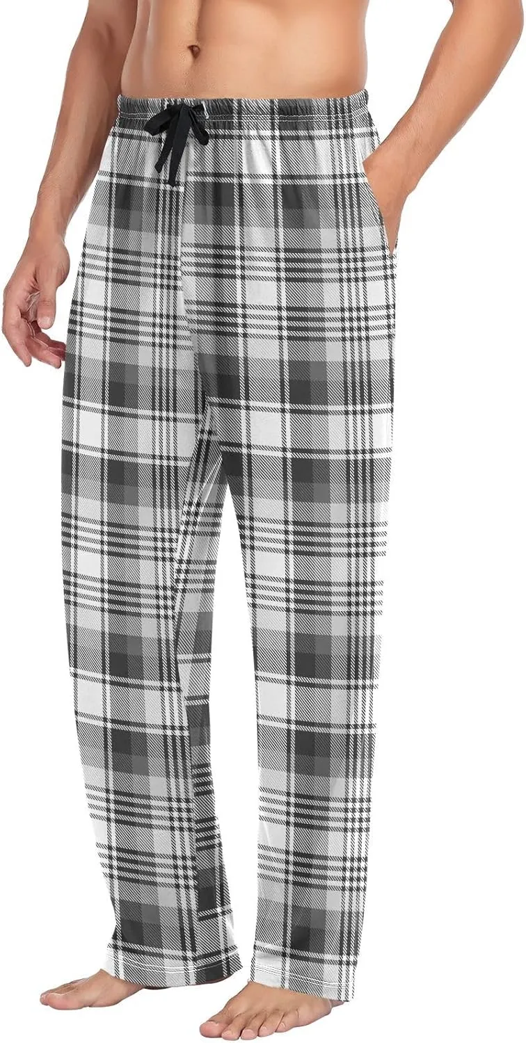Aslsiy Mens Pajama Pants Black White Ombre Plaid Pajama Bottoms Sleep PJ Pants