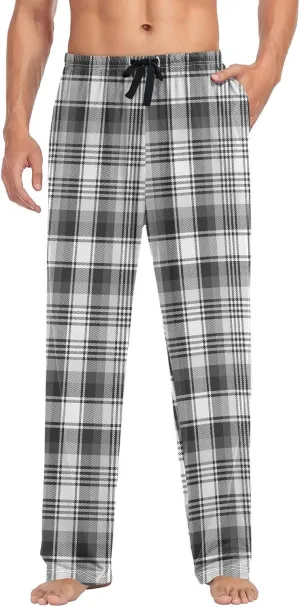 Aslsiy Mens Pajama Pants Black White Ombre Plaid Pajama Bottoms Sleep PJ Pants