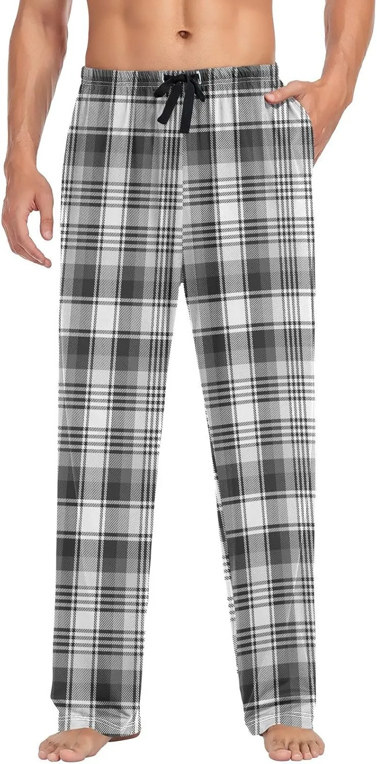 Aslsiy Mens Pajama Pants Black White Ombre Plaid Pajama Bottoms Sleep PJ Pants