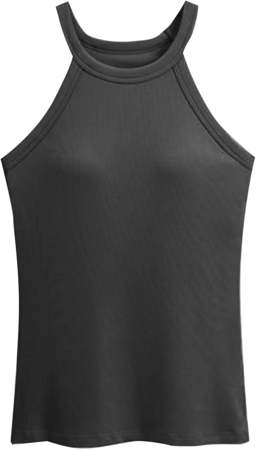 Athletic Tank Tops for Women Halter High Neck Sleeveless Cami Shirt Built in Bra Summer Trendy Basic Workout Blouse