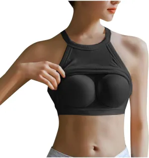 Athletic Tank Tops for Women Halter High Neck Sleeveless Cami Shirt Built in Bra Summer Trendy Basic Workout Blouse