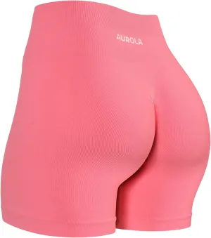 AUROLA Power Workout Shorts for Women Tummy Control Squat Proof Ribbed Thick Seamless Scrunch Active Short