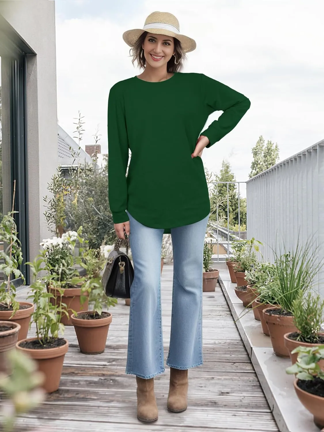 AURUZA Womens Sweatshirts Hoodies Fleece Crewneck Oversized Pullover Sweaters Casual Fall Clothes