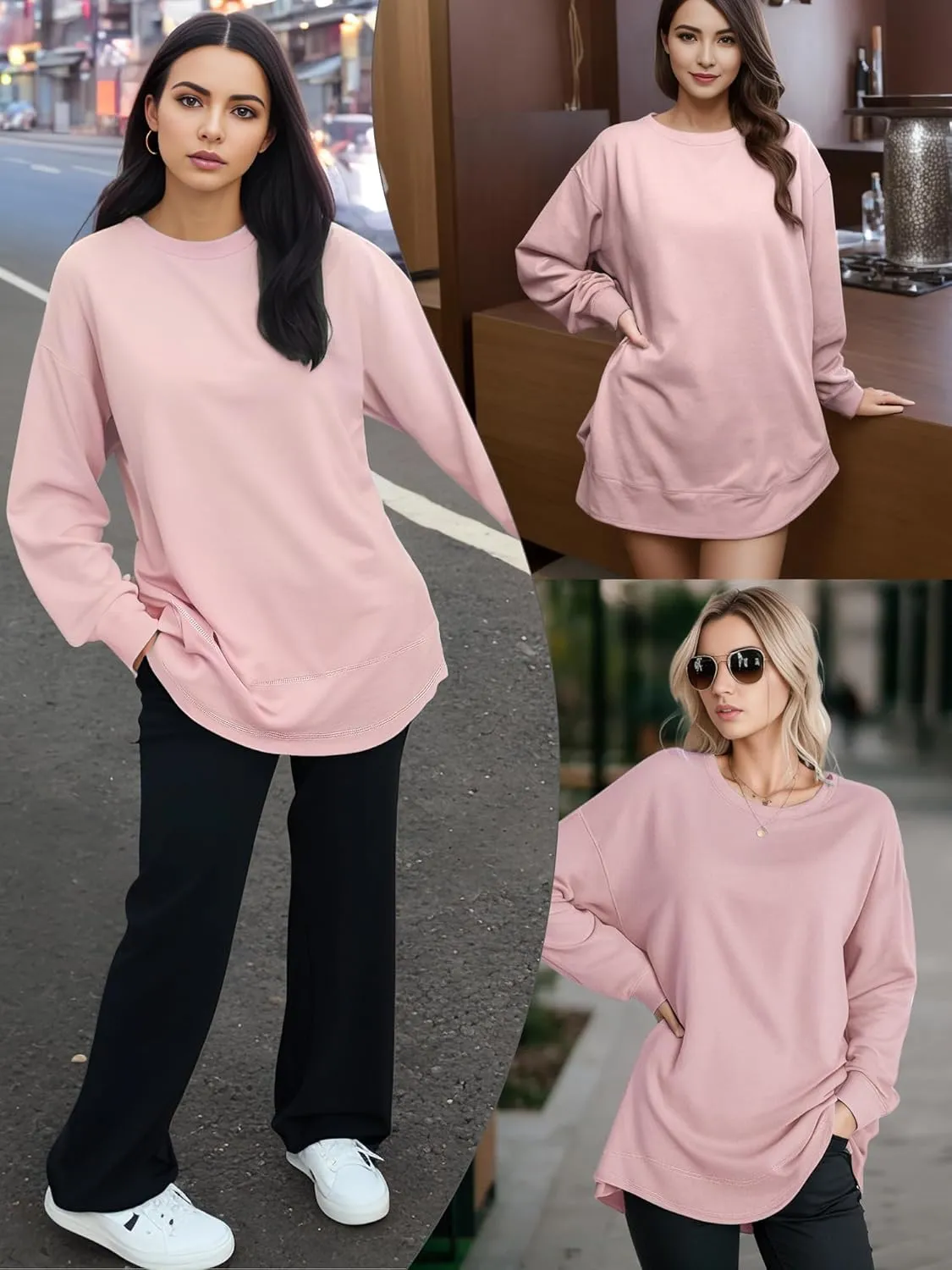 AURUZA Womens Sweatshirts Hoodies Fleece Crewneck Oversized Pullover Sweaters Casual Fall Clothes