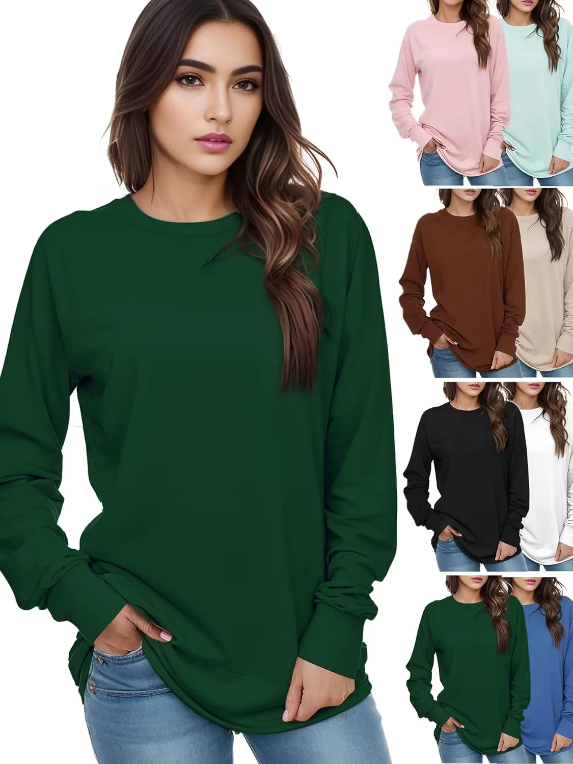 AURUZA Womens Sweatshirts Hoodies Fleece Crewneck Oversized Pullover Sweaters Casual Fall Clothes
