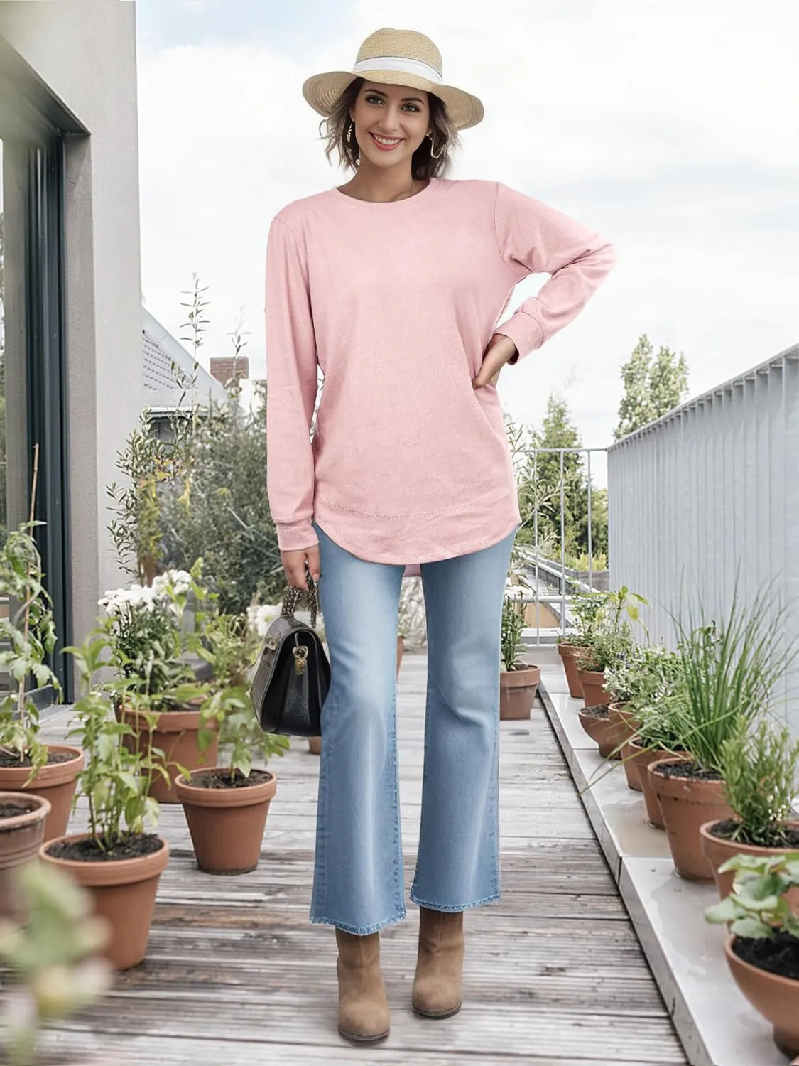 AURUZA Womens Sweatshirts Hoodies Fleece Crewneck Oversized Pullover Sweaters Casual Fall Clothes